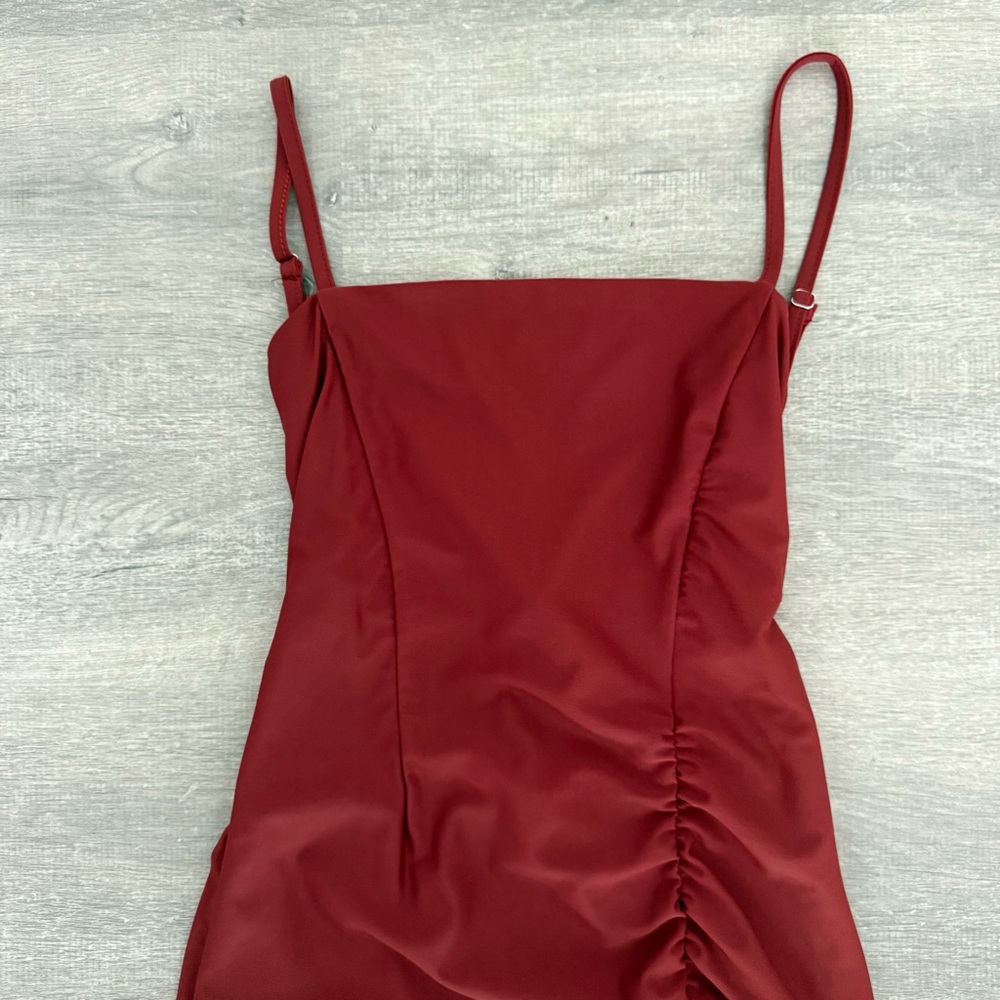Tiger Mist Red Ruched Mini Dress - Picture 5 of 6